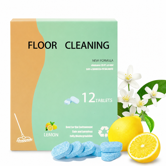Floor Cleaning Tablets available in lemon or mint scent eco-safe materials remove grime and odors effectively dries quickly with no residue for all household floor cleaning
