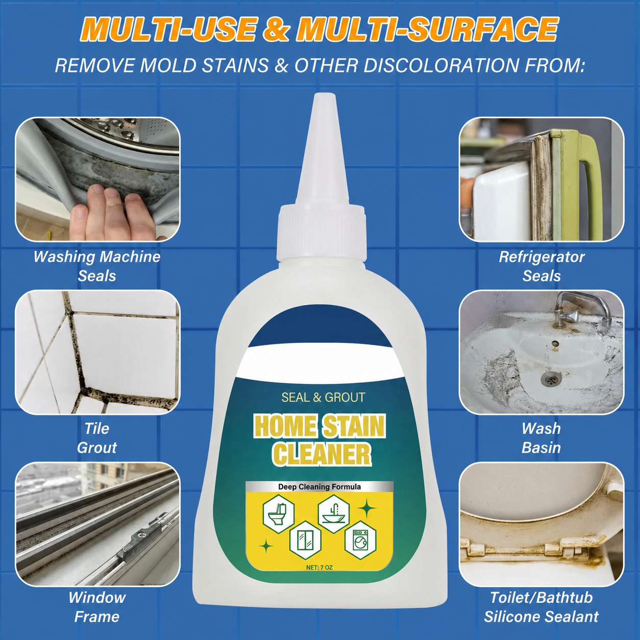 Mold Remover Gel with Scrub Brush – Heavy Duty Mildew Stain Cleaner for Washer Gasket, Shower Caulk, Tile Grout & Bathroom – 7 Fl Oz Household